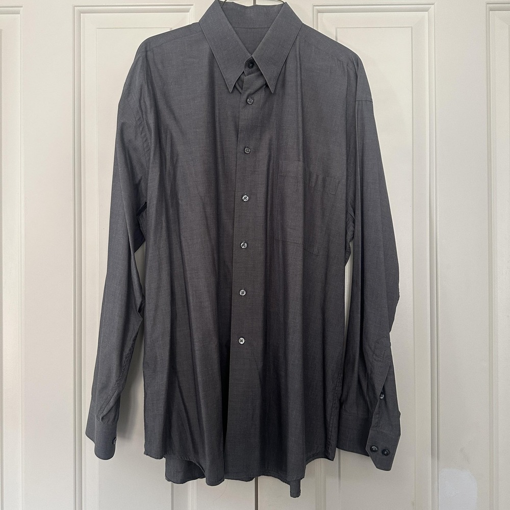 VTG Donna Karan Signature Shirt Mens 17 34/35 Gray Dress Long Sleeve Button Down